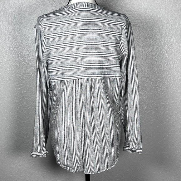 B.L.E.U. Women's Sz M Linen Blend Peasant Boho Relaxed Lagenlook Blouse Grey - Picture 2 of 12